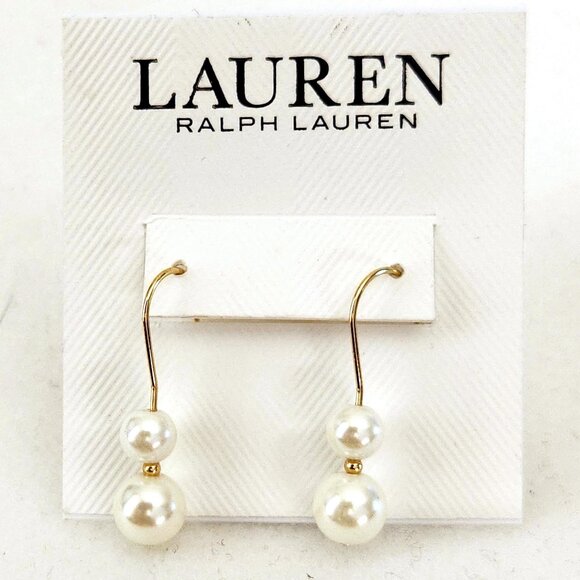 Lauren Ralph Lauren Gold Tone Pearl Double Drop Earrings - Picture 3 of 5